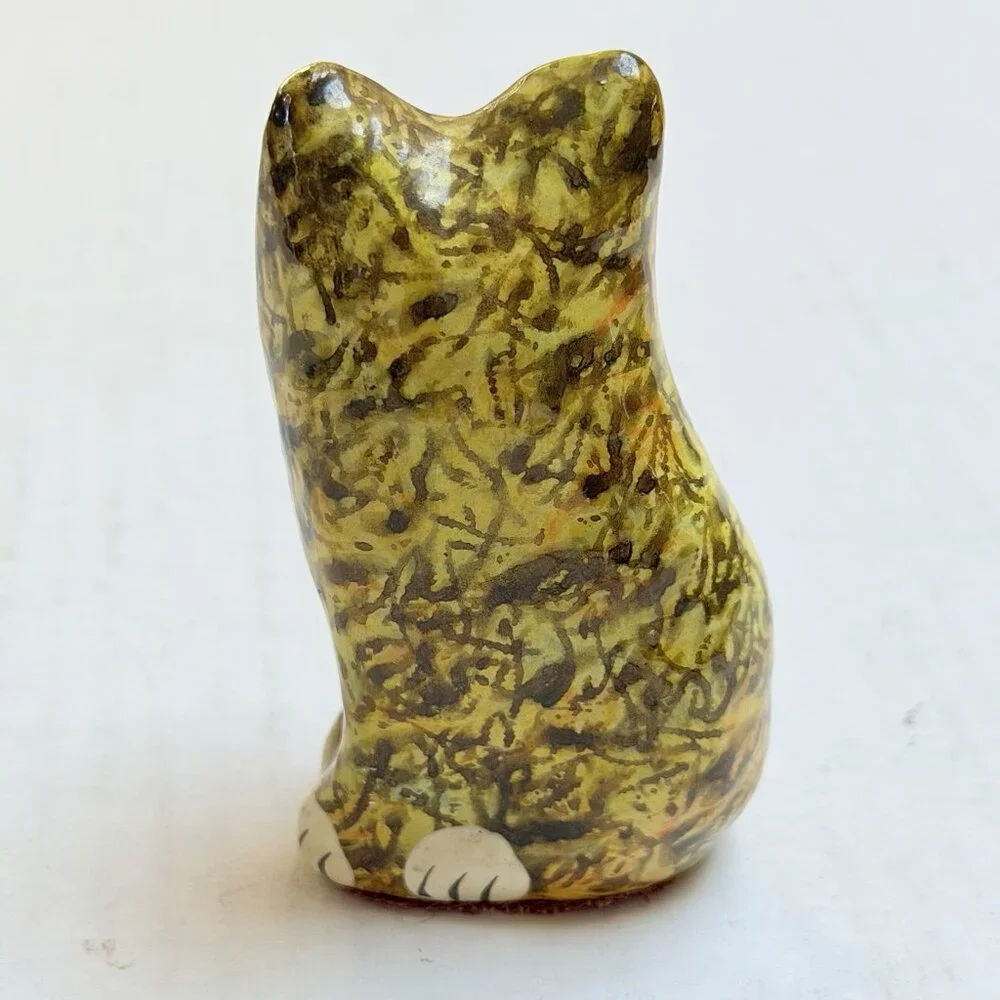 Vintage Paper Mache Cat Folk Art Handmade Painted Bow‎ Kitty Figurine Decor Gift